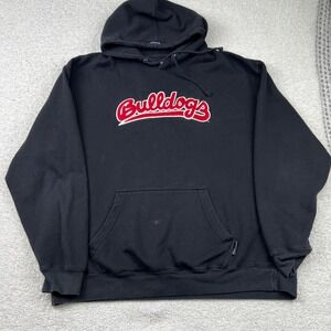 CI Sport Bulldogs Spellout Hoodie Mens 2XL Black Sweatshirt Embroidered Graphic
